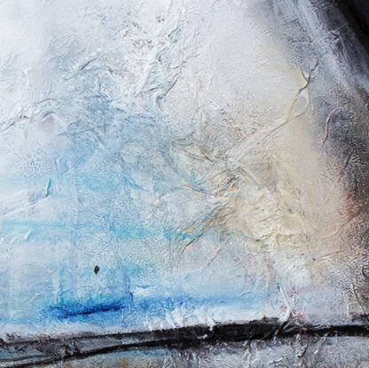 Close up section of abstarct textural artwork, soft blues and browns