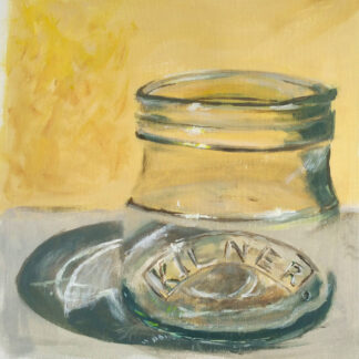 Acrylic painting of a Kilner Jar on yellow background